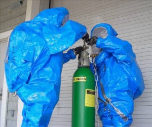 Ocean City Paramedics in Blue Hazmat Suits